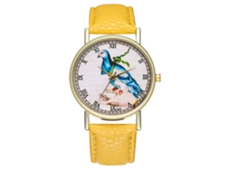 Reloj De Cuarzo Para Mujer Con Correa De Cuero Y Diseño De Ave Clásico (amarillo)