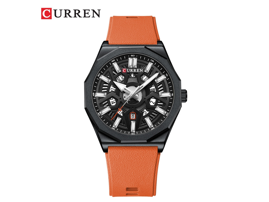 Reloj Deportivo Elegante Para Hombre, Reloj De Pulsera De Cuarzo Con Calendario Y Esfera Esqueletizada Poligonal.