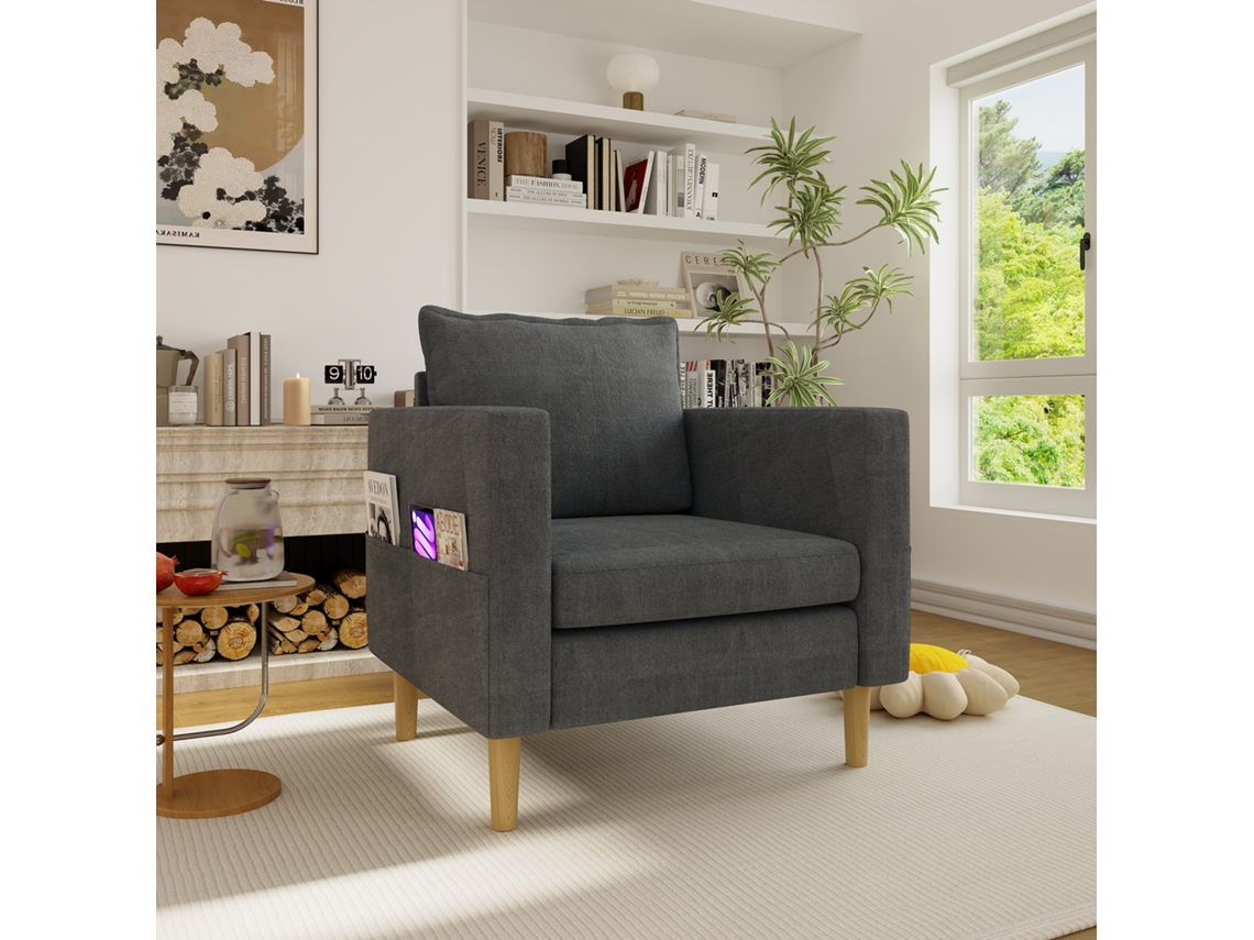 Sillón Individual De Ocio Con Bolsa De Almacenamiento, Chenilla, Gris.