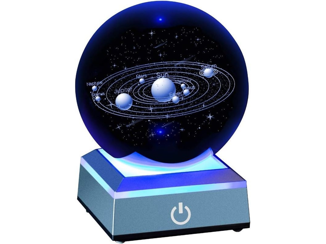 Modelo 3d Del Sistema Solar, Bola De Cristal Grabada Con Láser Y Base Iluminada, Juguete Educativo De Astronomía