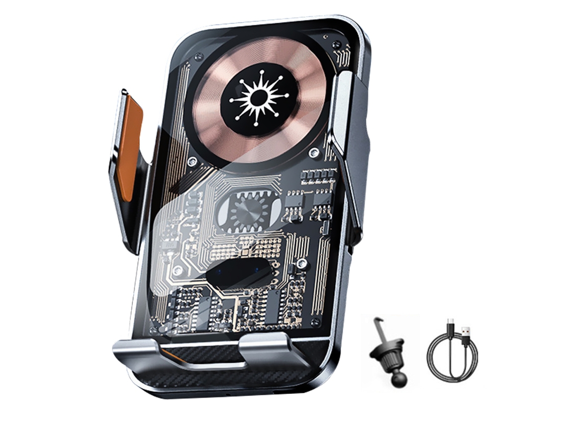 Cargador Inalámbrico Para Coche, Carga Rápida De 15 W, Ajustable 360°, Gris