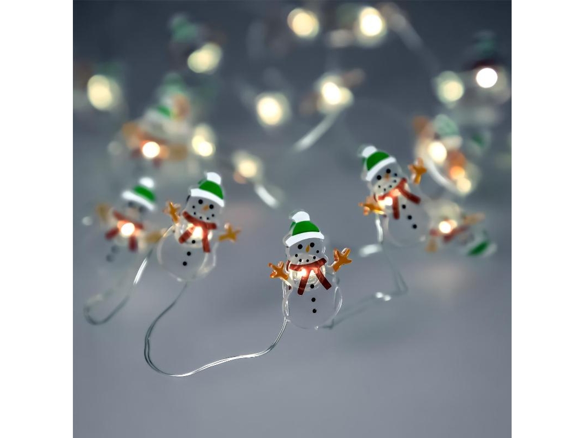 Guirnalda luces navidad a pilas 20 leds muñecos de nieve. luz fria uso interno ip20