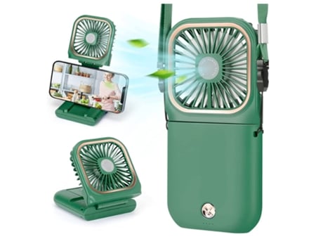 Ventilador portátil Mini ventilador de escritorio USB Soporte para teléfono recargable con banco Diseño plegable de 3 velocidades Verde BISBISOUS