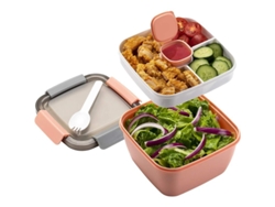 Recipiente Para Ensalada Con 3 Compartimentos, Tapa Hermética, Color Rosa.