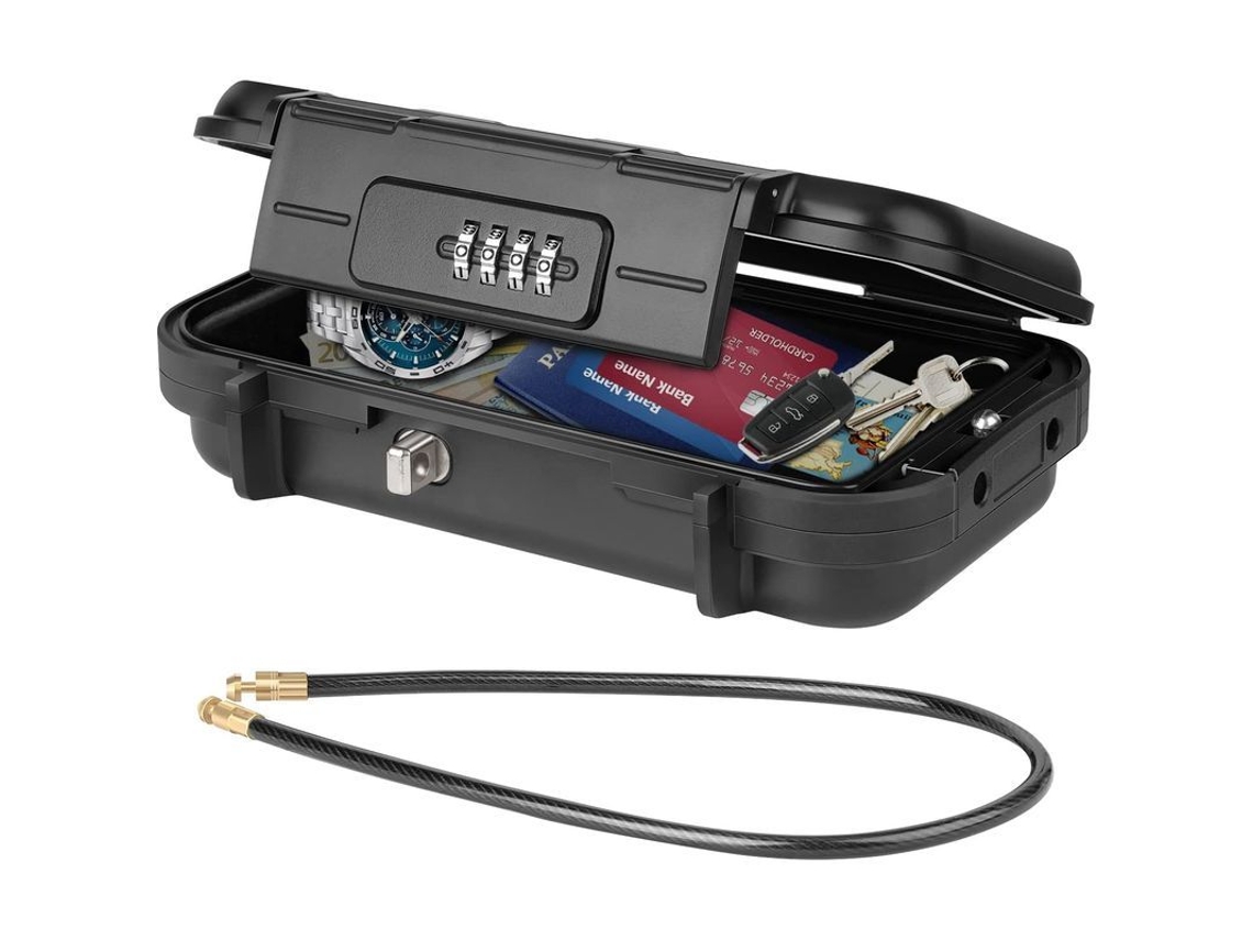 Caja Fuerte Portátil, Antirrobo, Impermeable Con Cable De Acero Extraíble Para Viajes (negra)