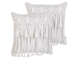 Cojines decorativos con borlas BELIANI Bamian de Algodón Blanco 45x45x10