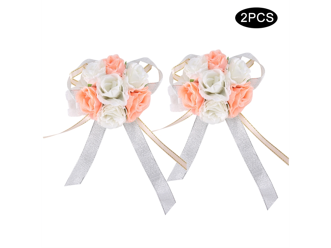 2 hermosas flores de satén para madrina, pulsera decorativa (blanco, rojo y rosa)
