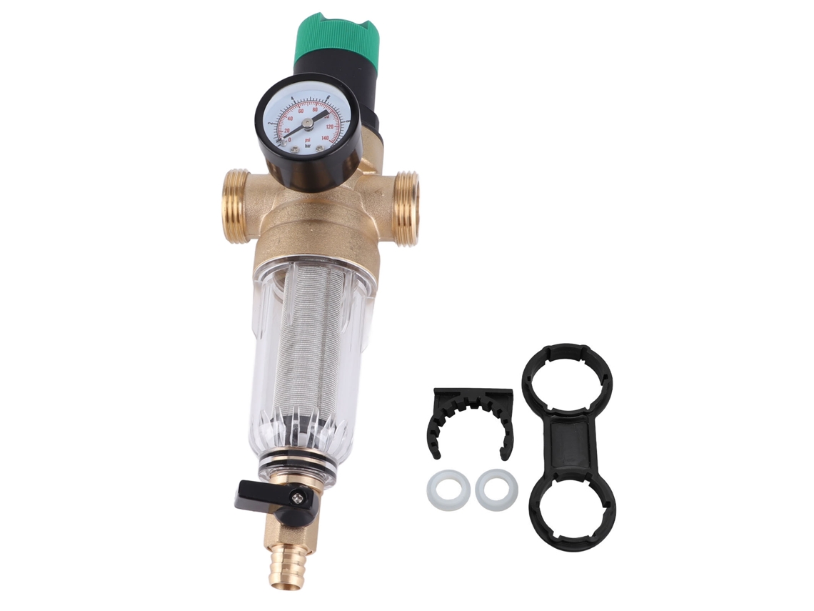 Regulador de presión de agua de latón con manómetro y filtro de 40 micrones G1 G1/2 para electrodomésticos
