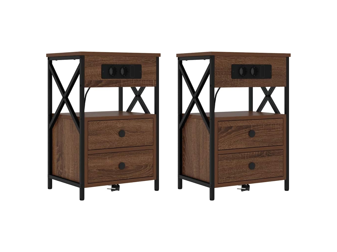 Maison Exclusive - Armario De Noche Con Cajón 2 Pcs Roble Marrón 40 X 31 X 60 Cm