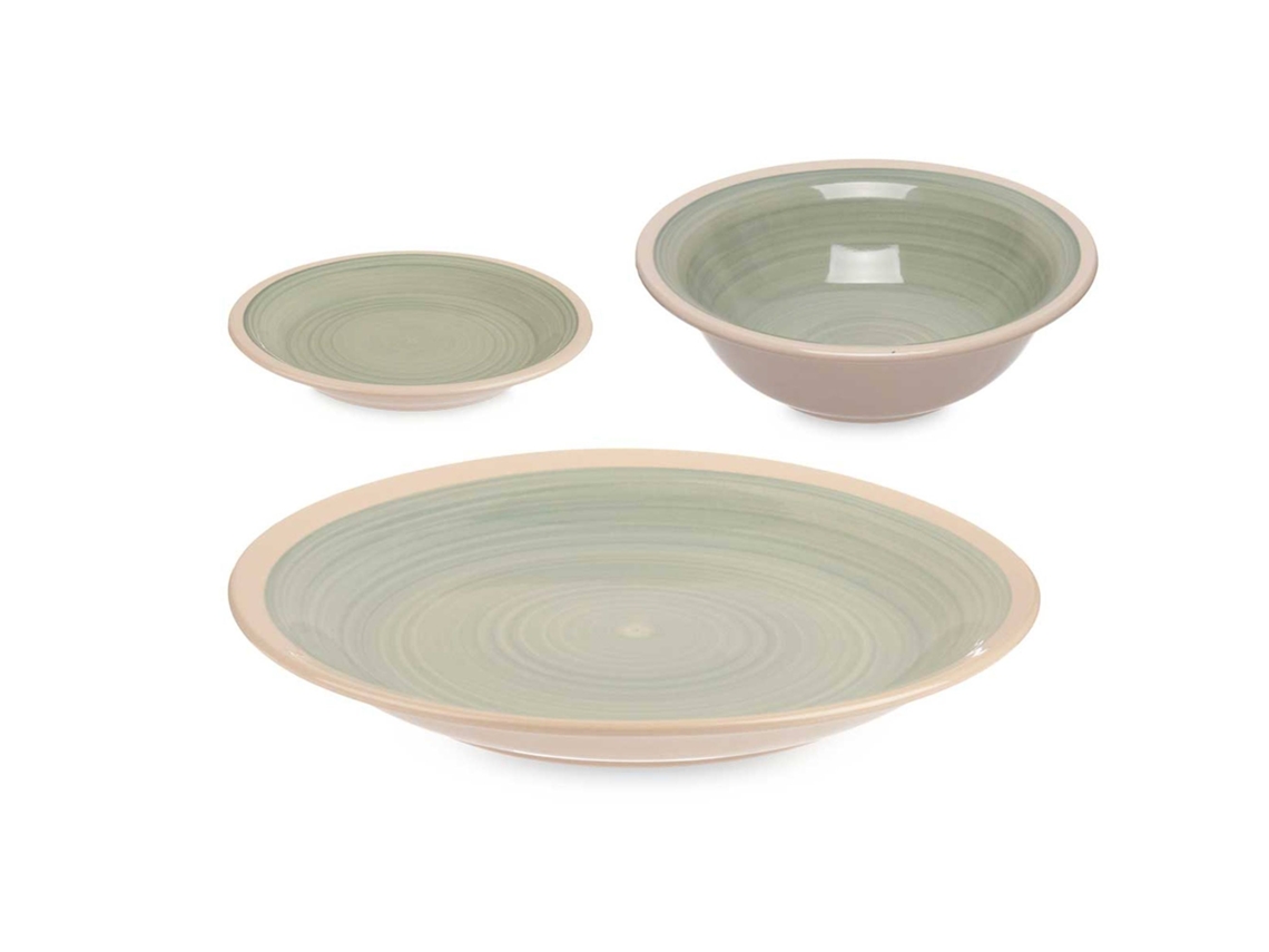 Set 18 pzs vajilla gres verde borde colección VESSIA
