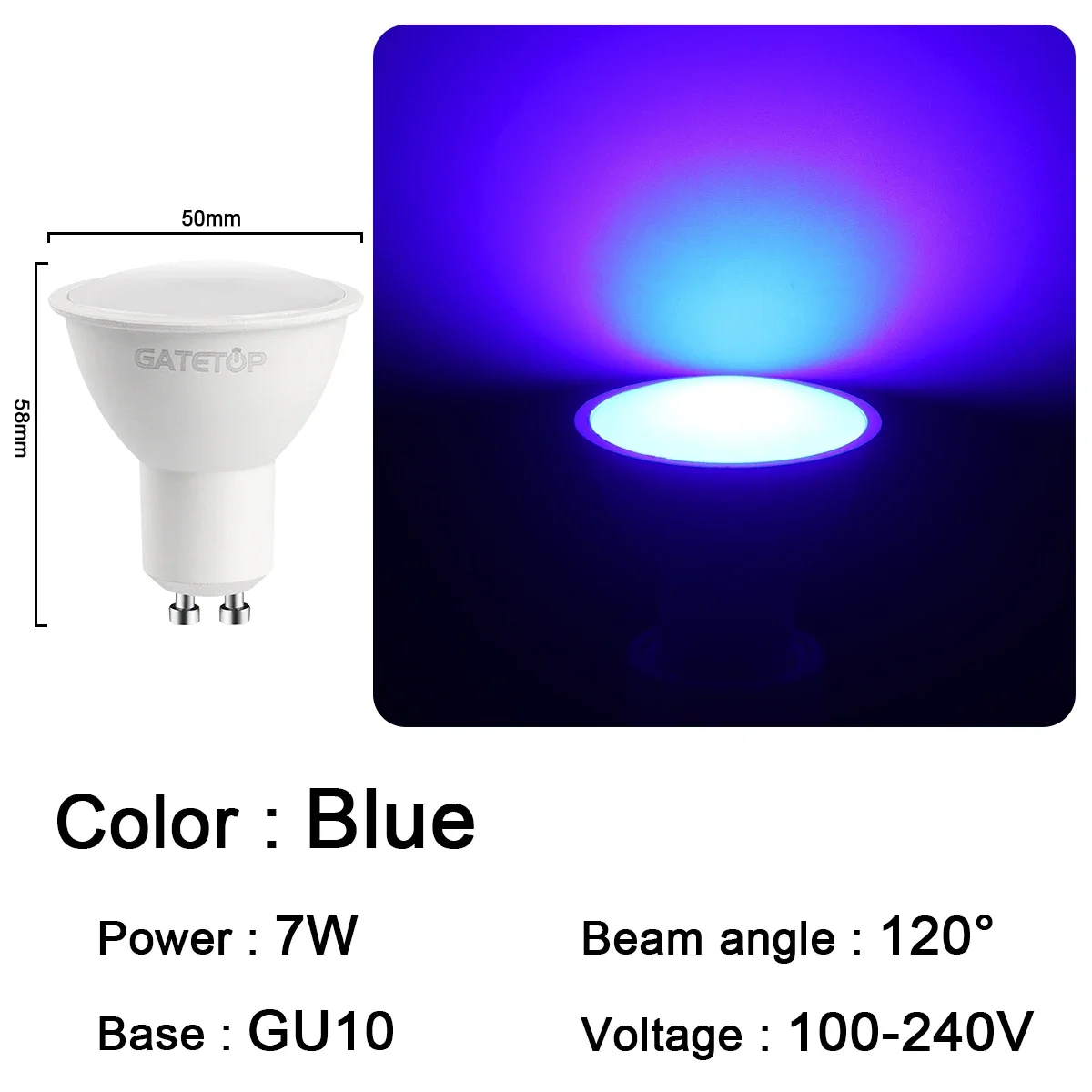 Bombillas Led (gu10 Azules, 4 Unidades), Ideales Para Festivales, Karaokes, Bares Y Escaparates.