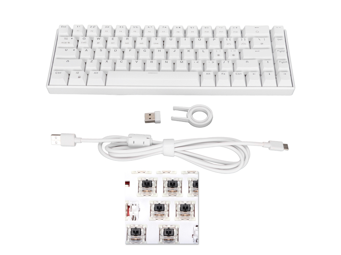 Teclado Mecánico De 68 Teclas Con 3 Modos Inalámbricos, 2.4g, Rgb Linear Action Para Windows Y Android.