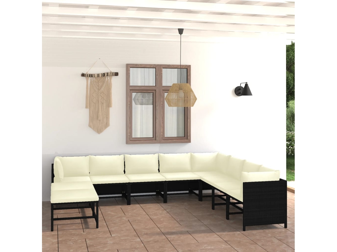 Conjunto de jardín DKD Home Decor de 9 piezas con cojines de mimbre negros
