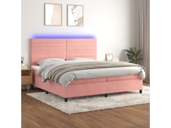 Cama Box Spring Colchón Y Led Terciopelo Rosa 200x200 Cm