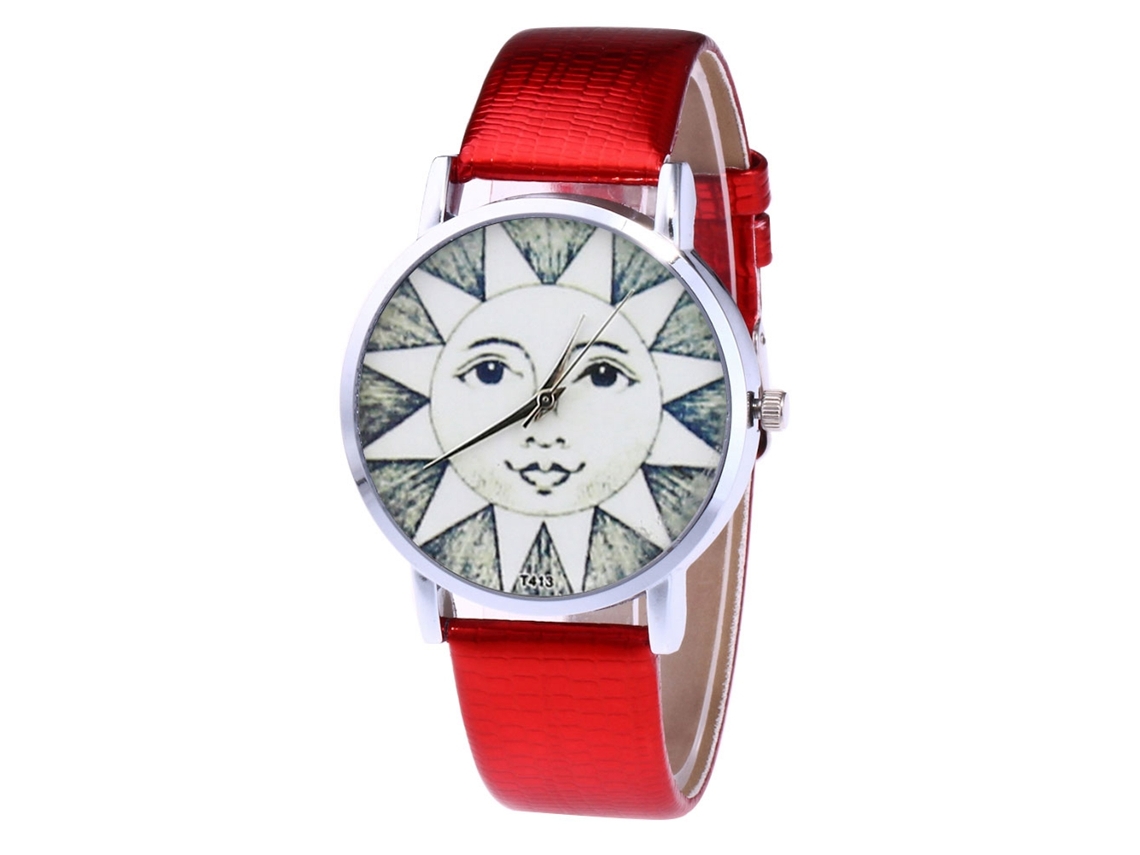 Reloj De Pulsera De Cuarzo Unisex Con Correa De Cuero Pu Zhoulianfa (rojo)