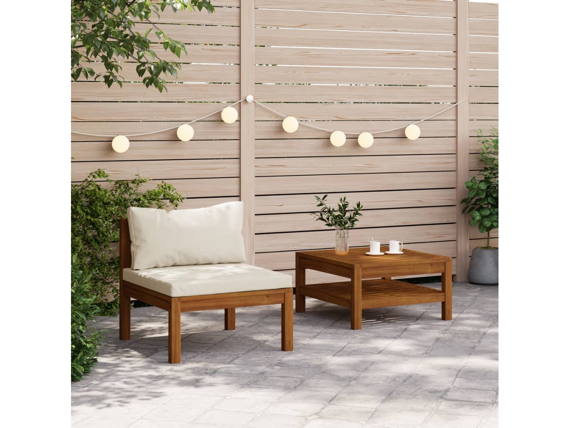 Juego De Sofá 2 Uds | Sofá De Salón | Sofá De Descanso Con Cojines Blanco Crema Madera De Acacia Wsd949176