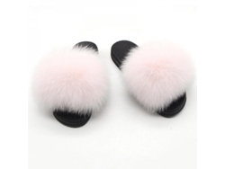 2026-mules De Piel De Zorro Para Mujer - Chanclas De Pelo Suaves Abiertas Interior Exterior Yey 38-39 Rosa