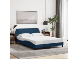 Estructura De Cama Con Cabecero Sin Colchón Tela Azul 140x200cm