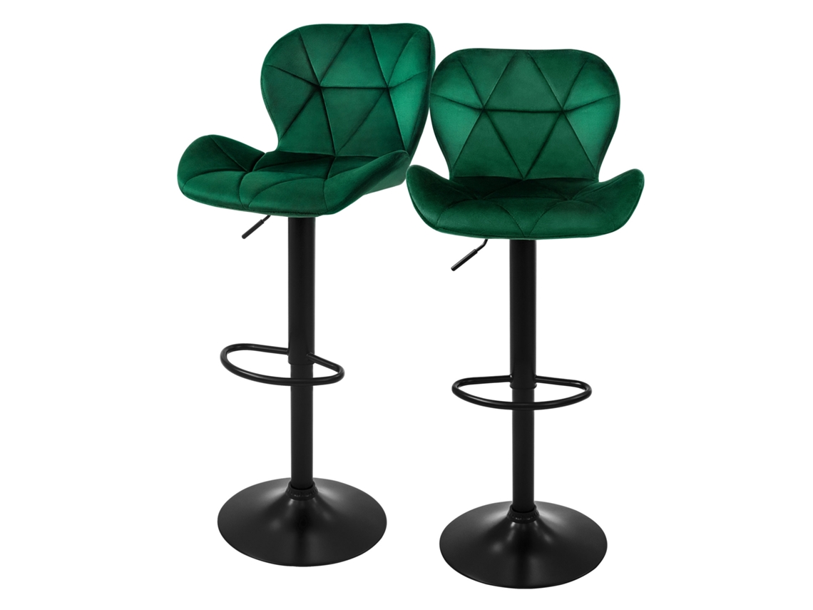 Conjunto de 2 Bancos de Bar em Veludo Verde com Encosto e Apoio para Os Pés Reguláveis em Altura 59-79Cm ML-DESIGN