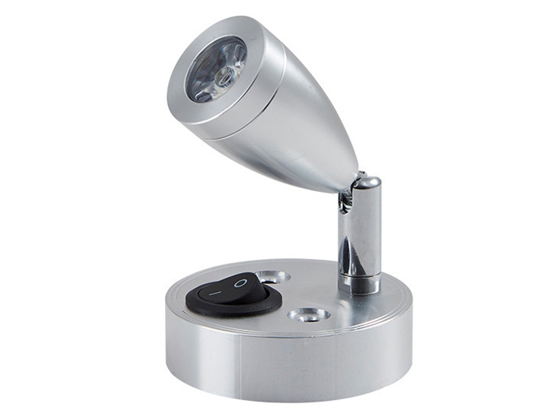 Foco LED blanco con interruptor pulsador, lámpara de lectura para autocaravana (1 unidad) (plateado)