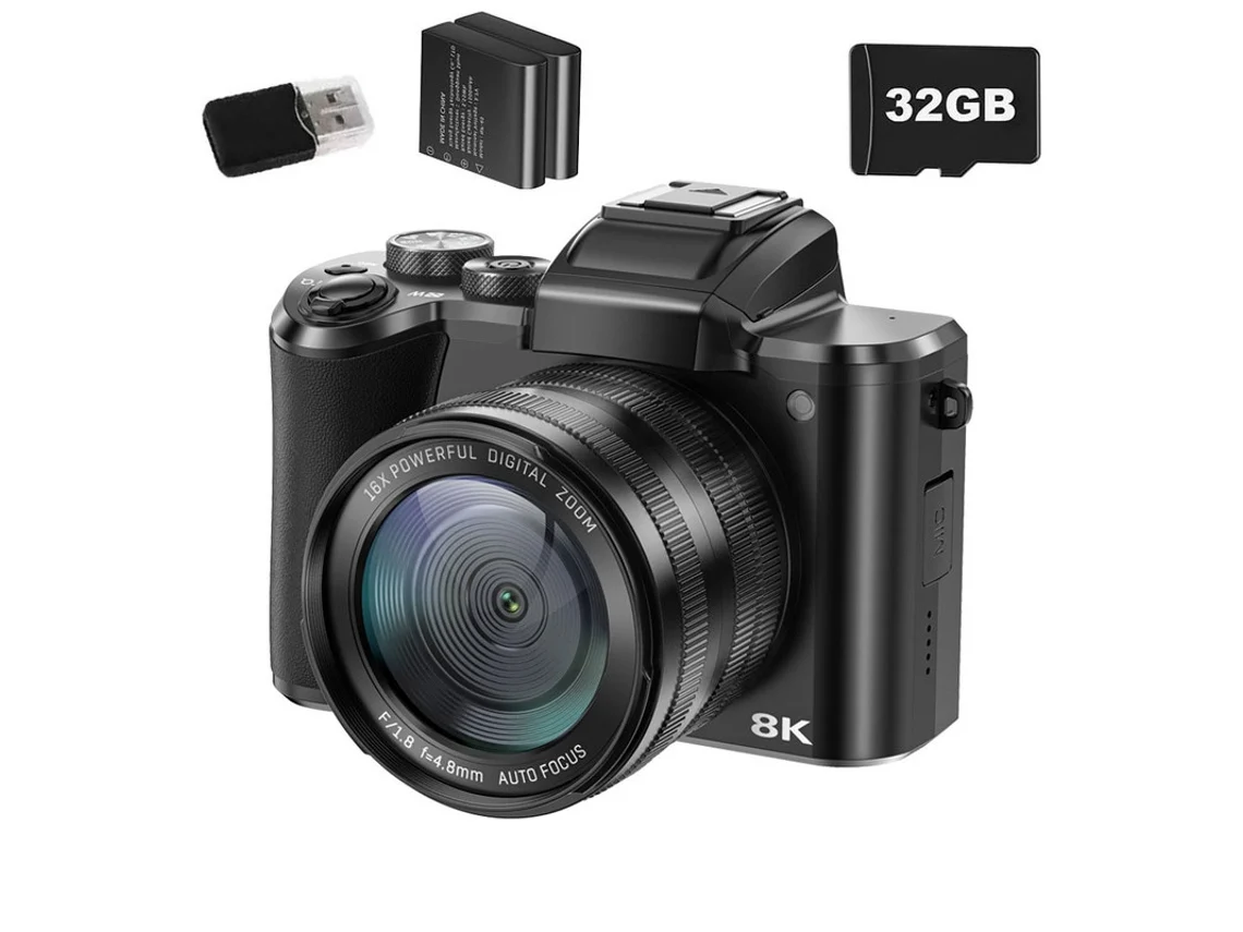Cámara Digital Szsmart Dc226 Pantalla De 3,2 Pulgadas Hd 8k 88 Mp Zoom 16x Wifi Para Youtube Vlogging (lector De Tarjetas-2 Baterías-32gb-negro)