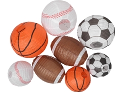 Juego De 8 Farolillos De Papel Deportivos Con Diseños De Baloncesto, Fútbol Americano Y Béisbol.