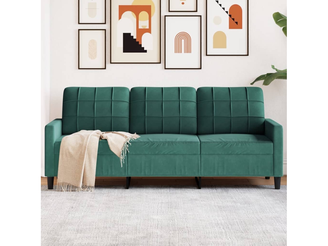 Sofá De 3 Plazas Terciopelo Verde Oscuro 180 Cm
