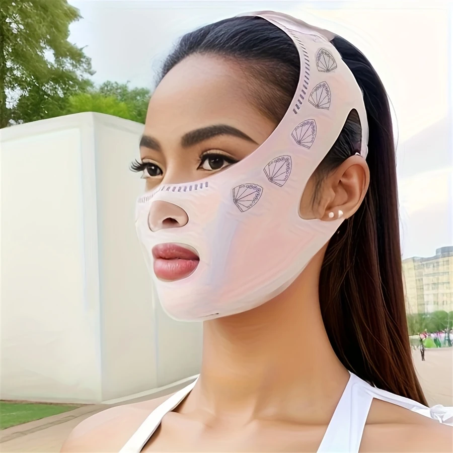 Mascarilla facial lifting ajustable en forma de V para reducir la papada y reafirmar la piel.