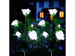 Luces solares para jardín: luces LED solares con forma de rosa, flores más grandes y panel solar ancho (blanco, juego de 2 piezas).