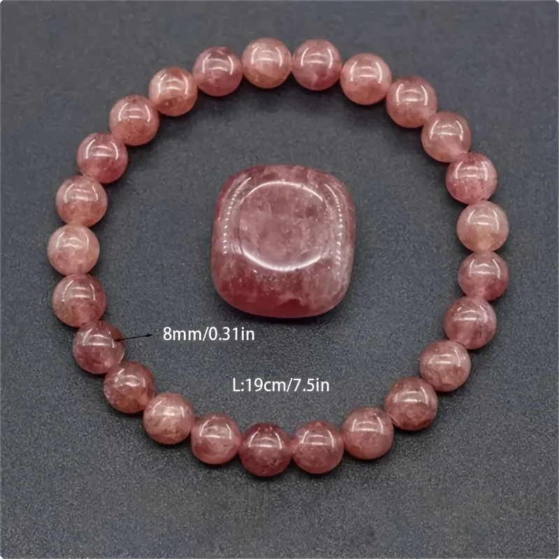 Pulsera De Cuentas De Piedra Natural (fresa, 21 Cm) Para Yoga, Reiki, Sanación, Amuleto Y Talismán De La Suerte.