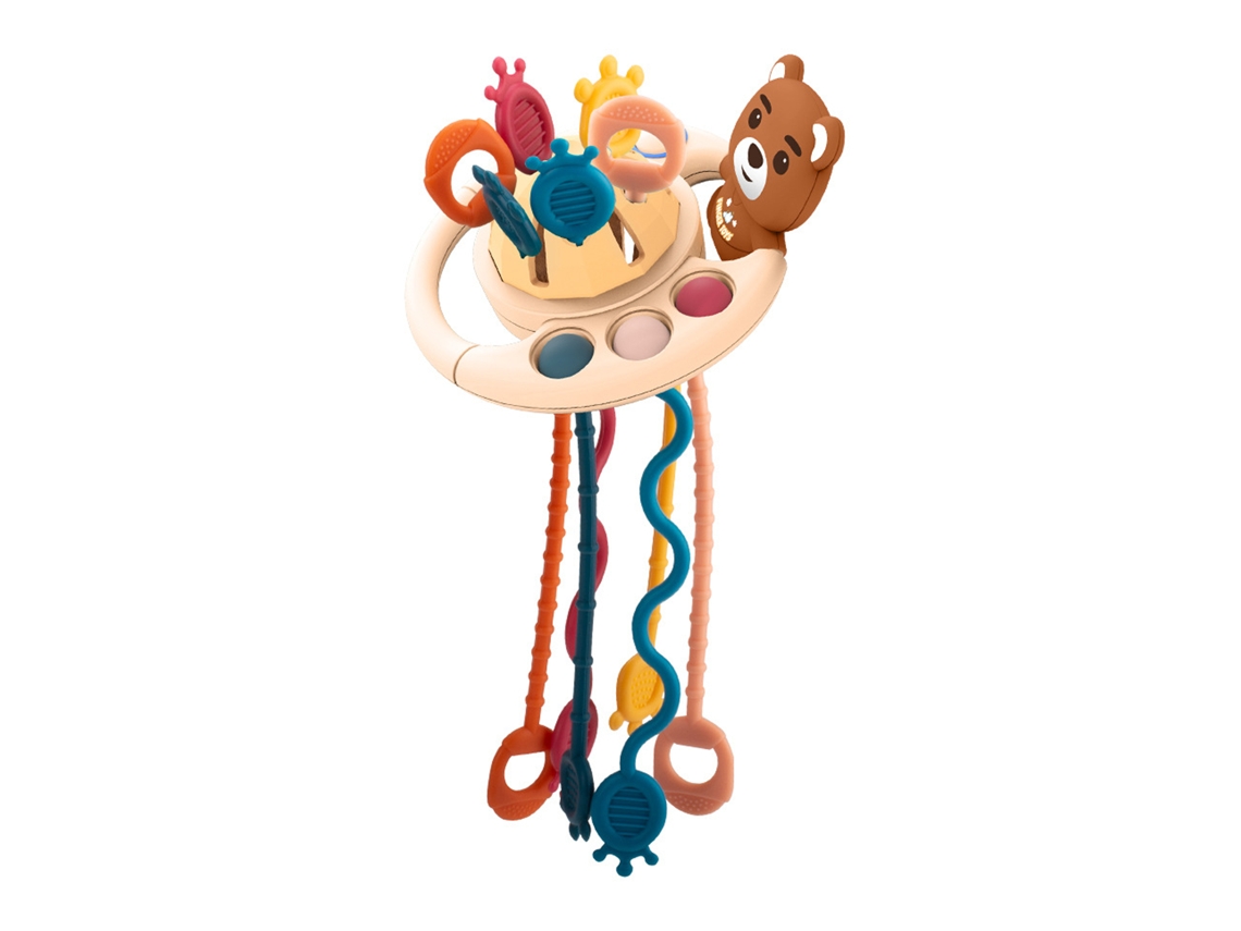 Ats-juguete De Mordisco Con Cuerda Deslizante Para Bebé, Desarrollo De Motricidad Fina, Juguete Sensorial De Silicona, Diseño De Oso Marrón Portátil