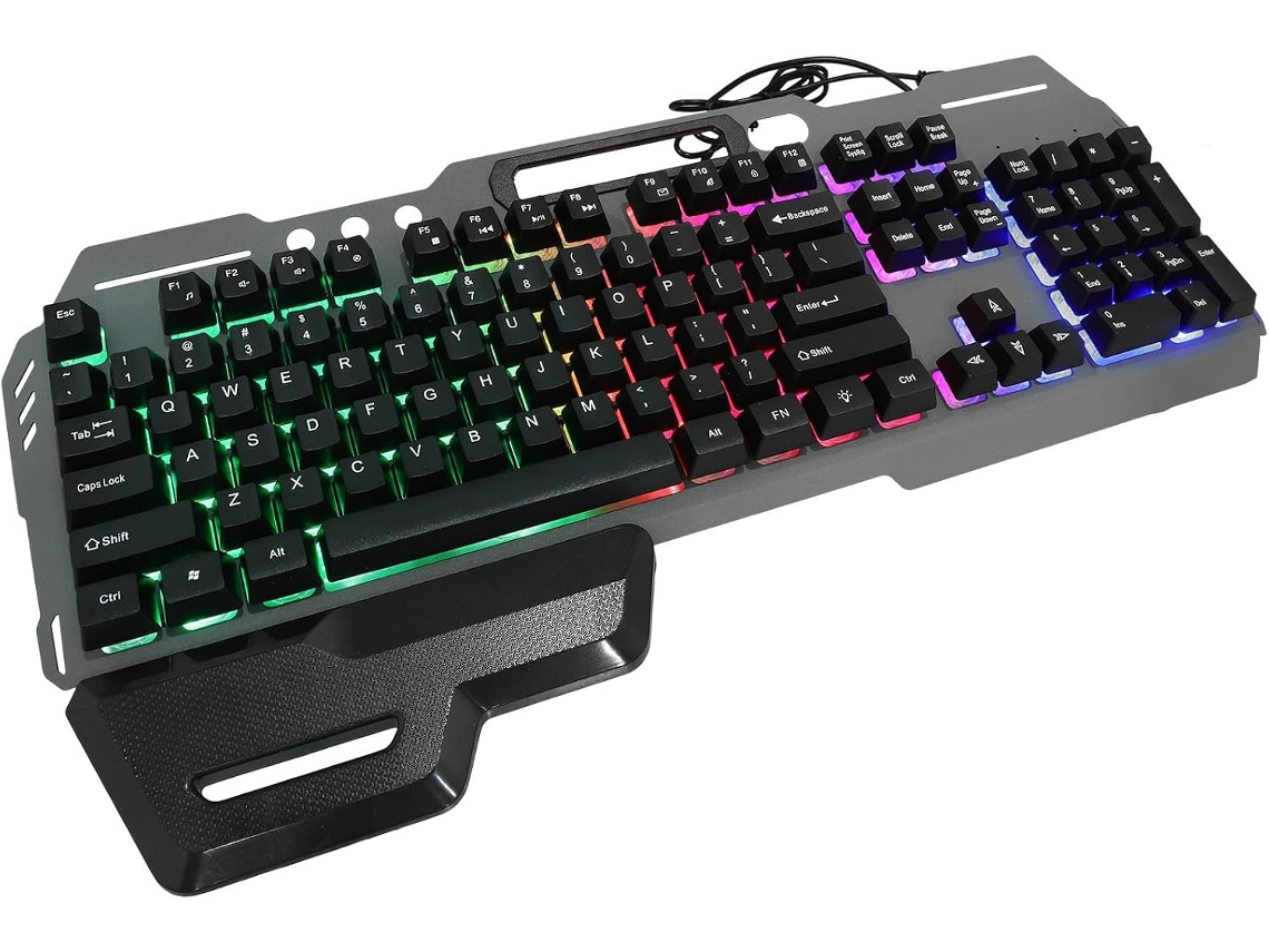 Teclado Retroiluminado Com Fio, Teclas Completas E Apoio Ergonômico Para Os Pulsos.