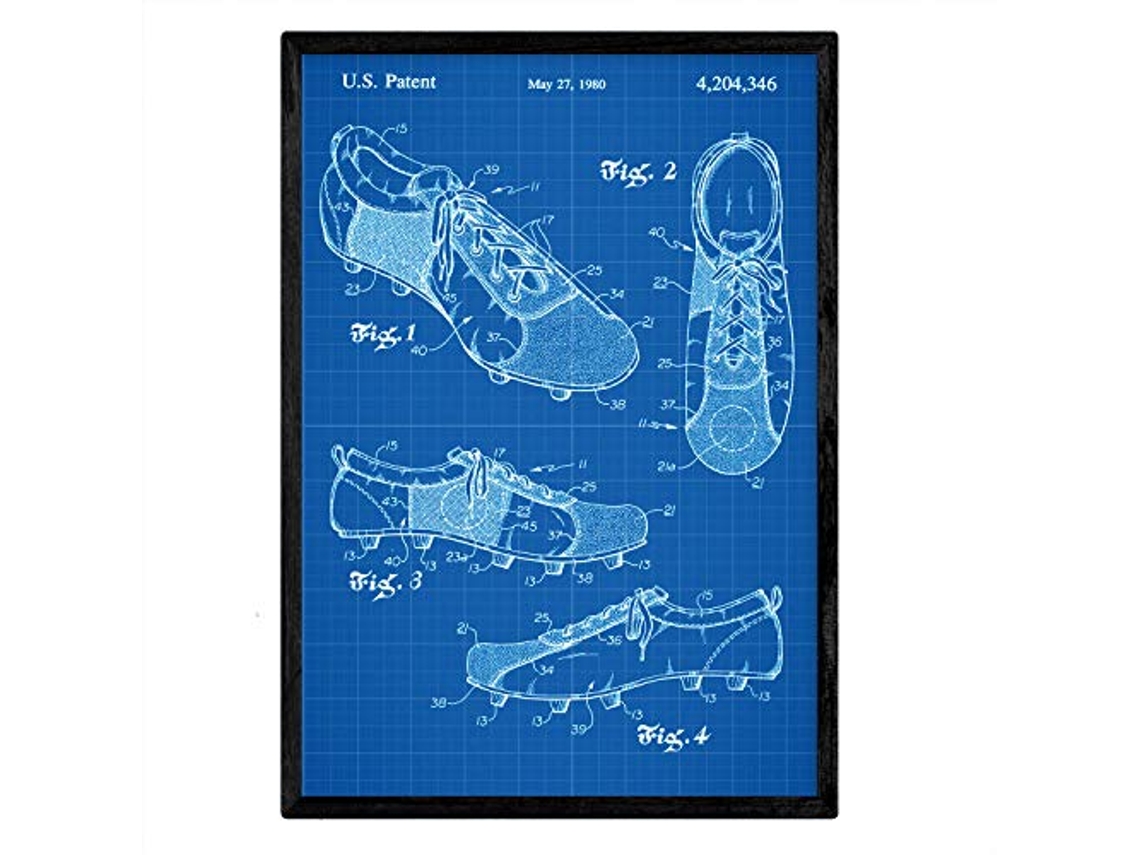 Póster NACNIC con Patente de Zapatillas de Futbol. con Diseño de Patente Antigua