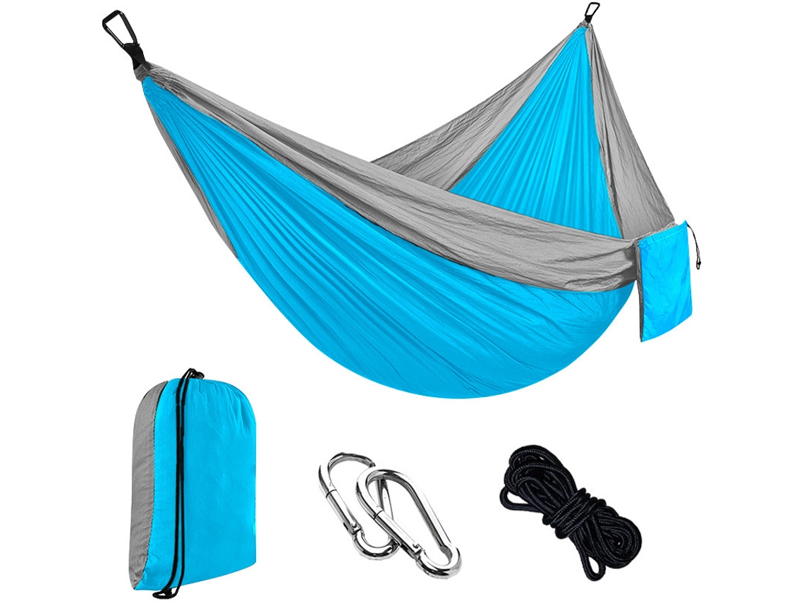 Hamaca Individual Chrui Con Cuerda De 2 M Y Mosquetón, 270 X 140 Cm (gris, Azul Cielo)