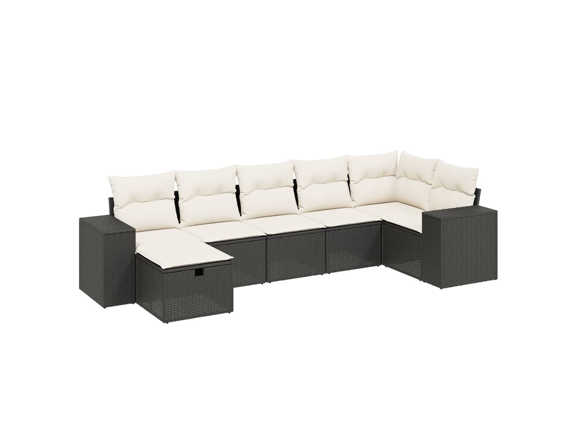 Conjunto de 7 sofás de jardín con cojines, mimbre, negro, MAISON EXCLUSIVE (7 piezas)