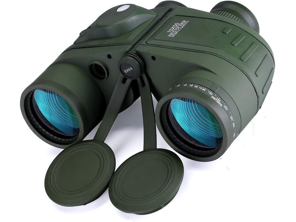 Binoculares marinos 10x50 con visión nocturna, telémetro y brújula, estuche protector y correa para el hombro, ideales para entusiastas acuáticos, color verde Yizhood