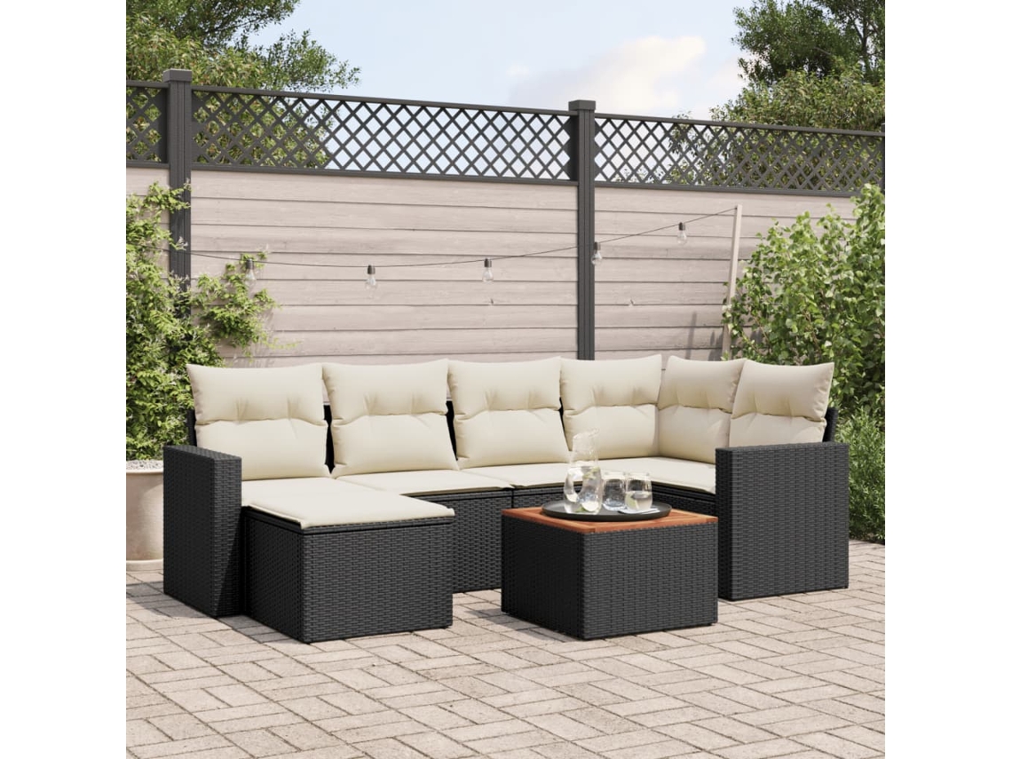 Conjunto de sofá de jardín de 7 piezas con cojines de mimbre negro de DKD Home Decor