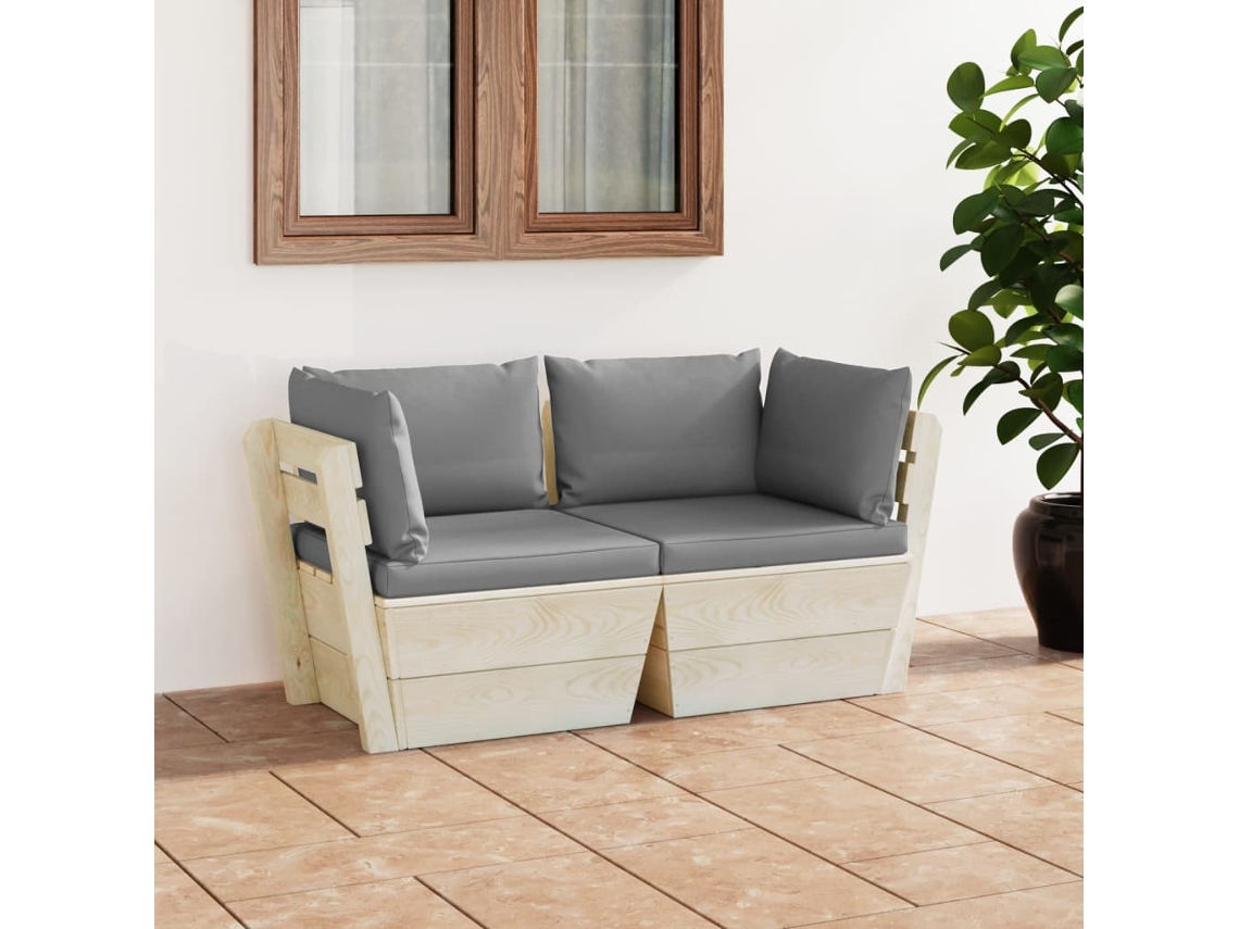 Sofá de palets de jardín de 2 plazas con cojines de madera de abeto DKD Home Decor