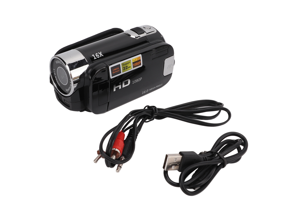 Videocámara portátil Full HD con rotación de 270° y zoom digital de 16x.