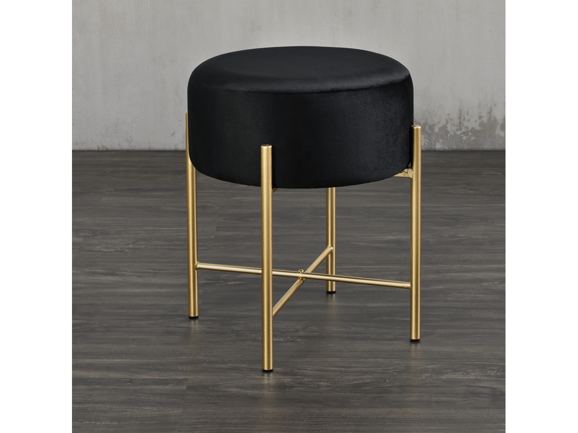 Banco Redondo [EN.CASA] Kungälv Preto/Efeito latão (Poliéster, metal - 44 x 35 cm)