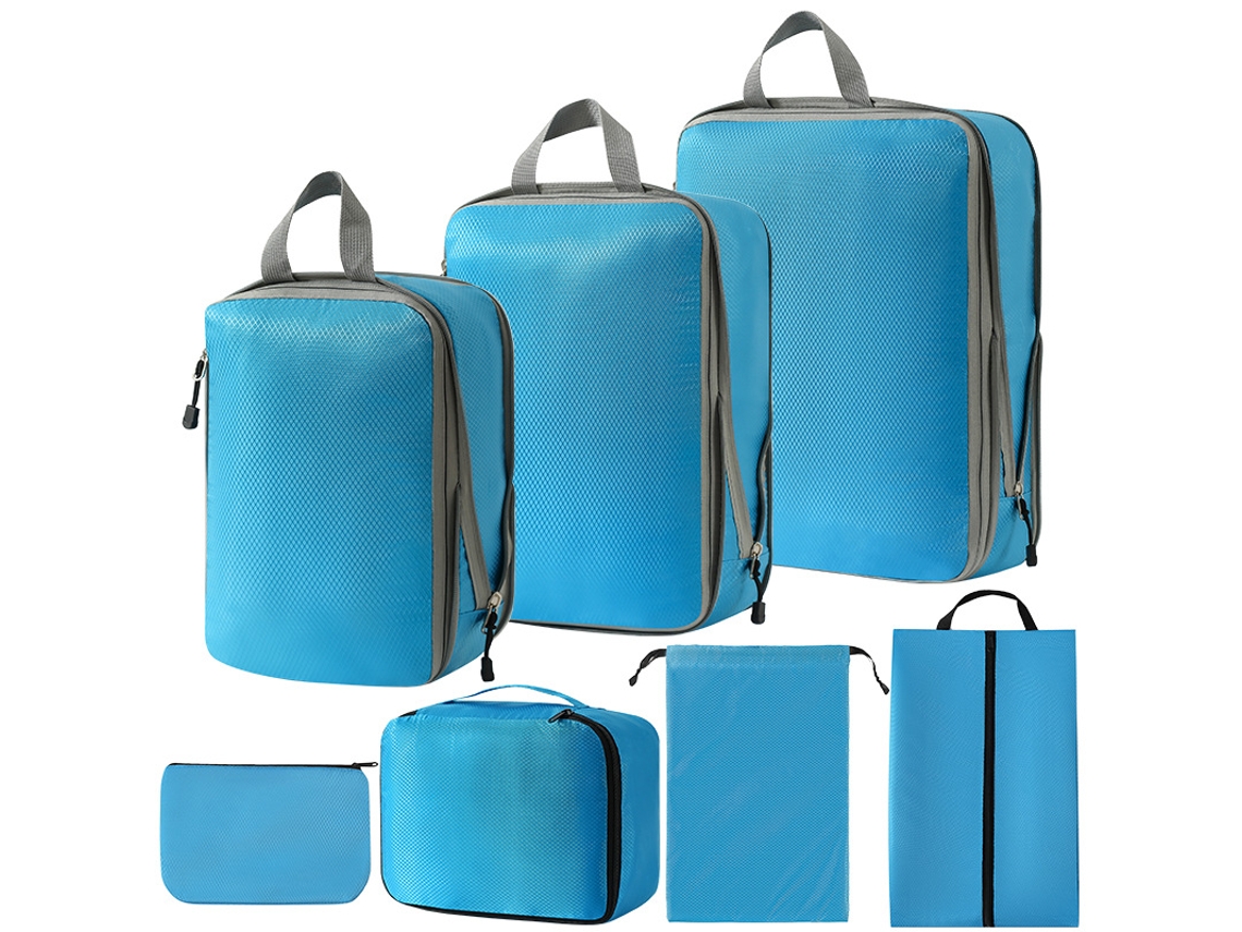 Bolsa de almacenamiento de compresión, juego de 7 piezas, bolsa de viaje ligera, color azul marino