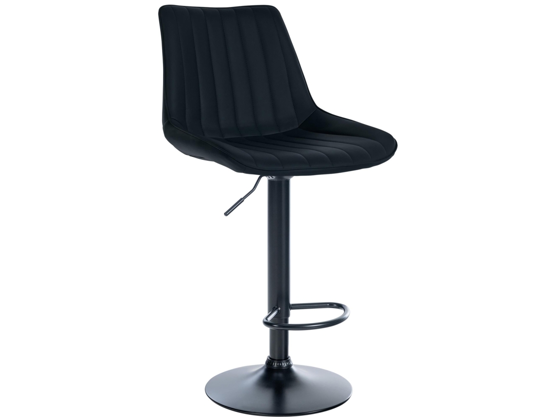 Taburete de bar X1, altura regulable, giratorio 360°, asiento de PVC negro con costuras verticales, base de metal negro, 10_0005423