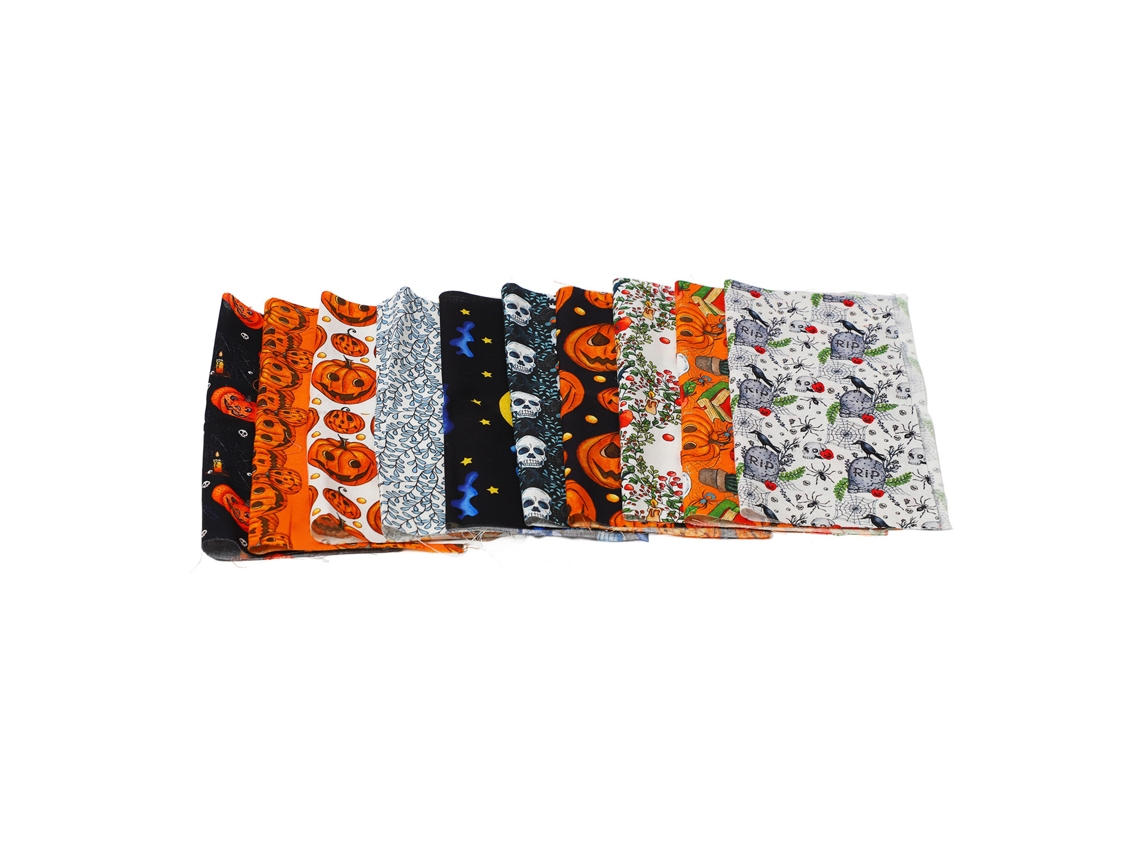 10 Láminas De Tela De Algodón Con Estampado De Fantasmas, Calabazas Y Calaveras De Halloween - Para Costura Diy - 25x25cm