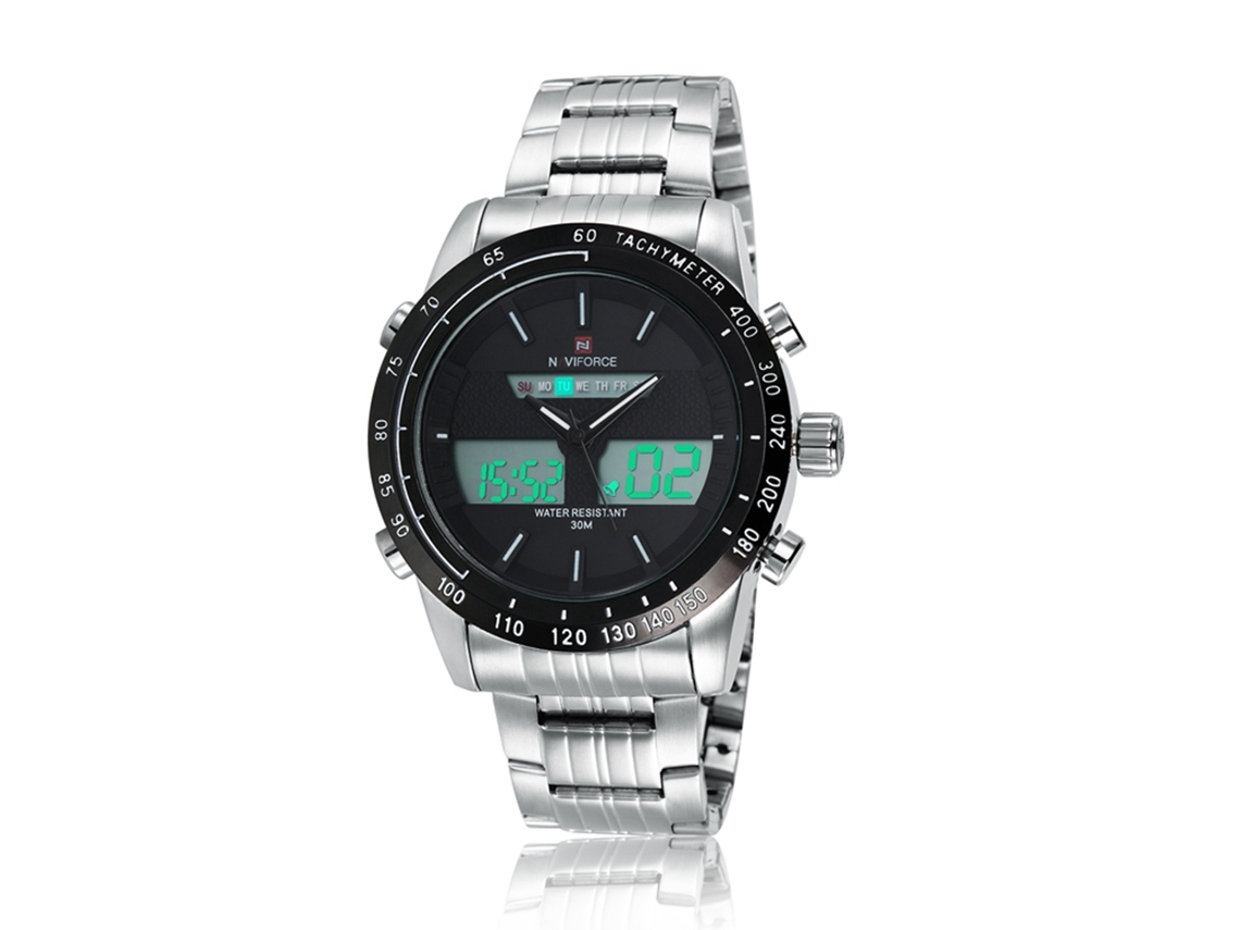 Reloj Electrónico Para Hombre, Acero, Resistente Al Agua Hasta 3 Atm, Deportivo Y Moderno, Naviforce, Blanco/negro.