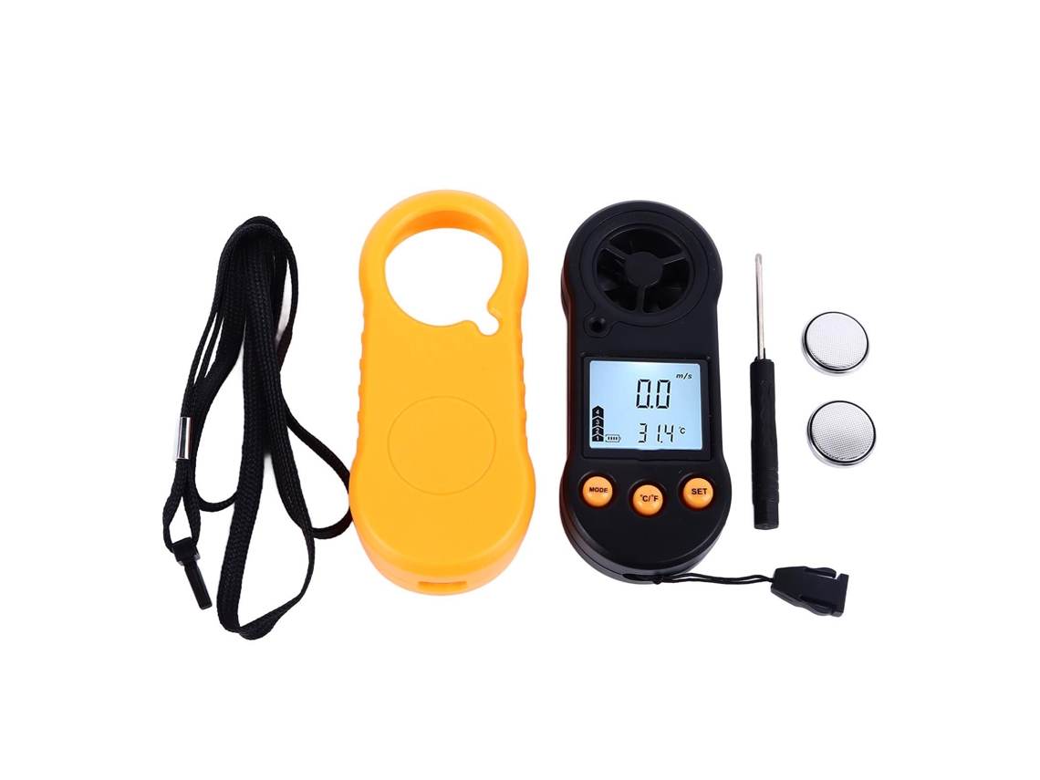 Anemómetro Digital Portátil Con Pantalla Lcd, Medidor De Temperatura Del Aire Y Batería Interna.