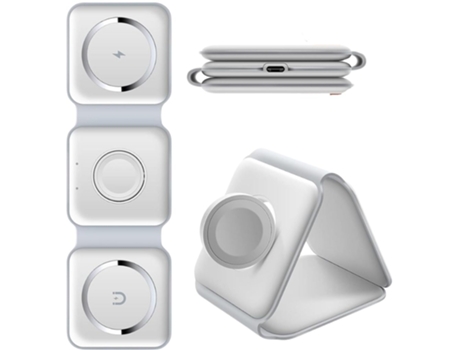 Cargador Inalámbrico Plegable 15W 3X1 Iphone/Airpods/Apple Watch Blanco ¡ANTIMPACTO!