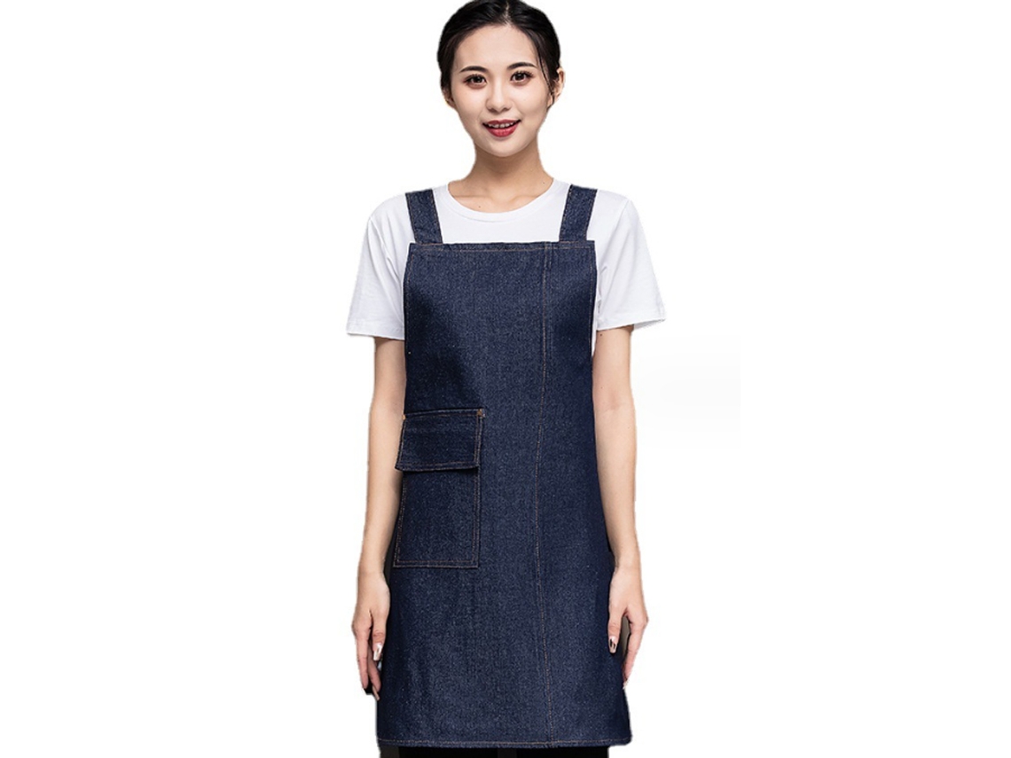 Delantal De Vaquero Ajustable Con Bolsillos Para Hombre Y Mujer S-xxl (azul Y Negro)