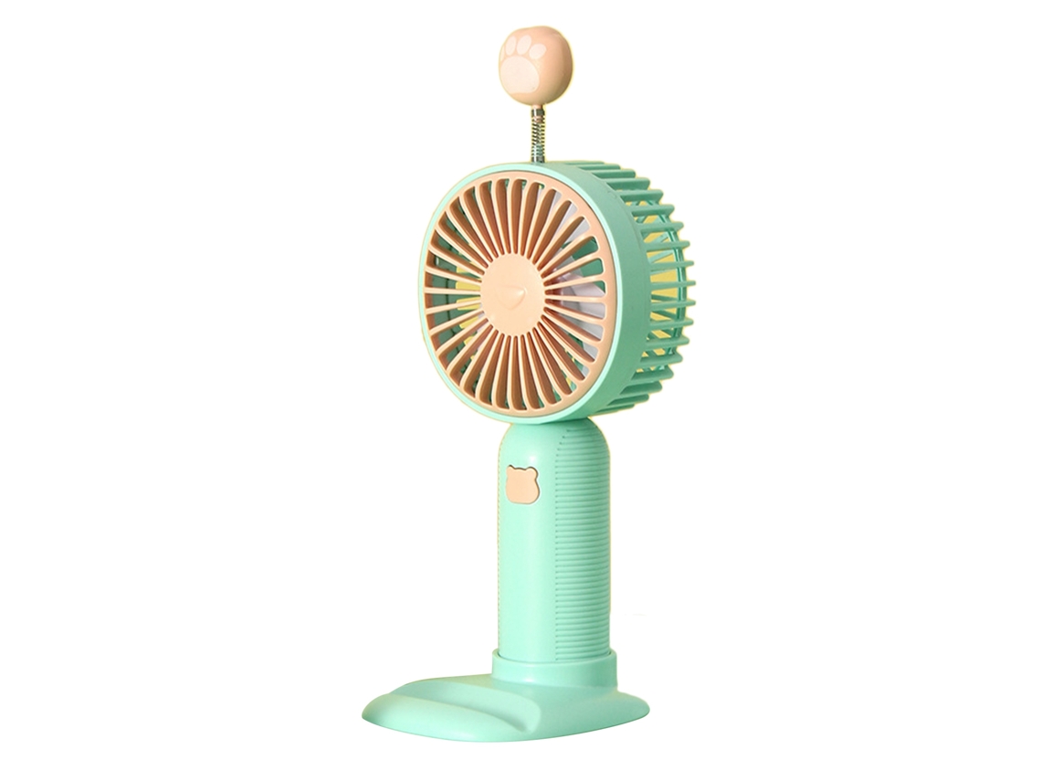Precioso Ventilador De Mano Recargable Con Base Portátil Para Viajes Y Oficina - Verde Claro