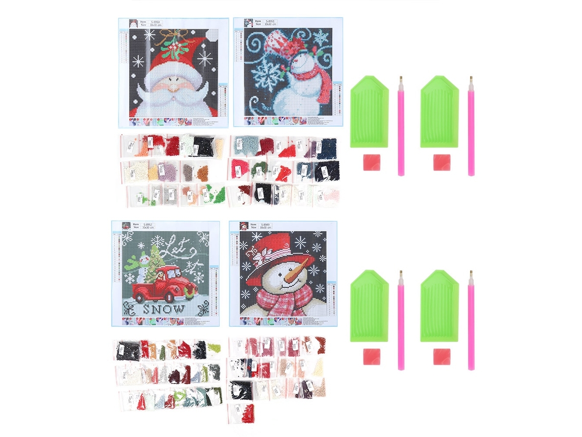 Kit de pintura de diamantes navideños - 4 sets para principiantes