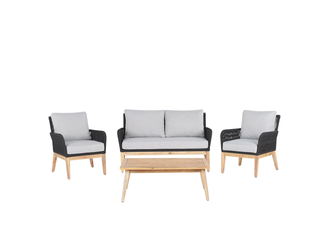 Conjunto de jardín 4 plazas de madera de acacia gris claro/negro BELIANI Merano II